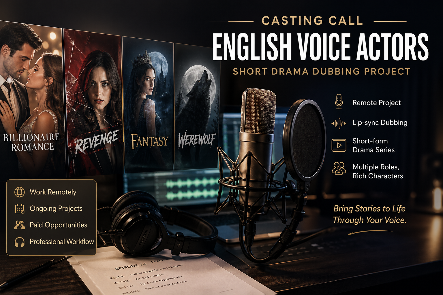 [PAID] English Voice Actors for Short Drama Series (Remote, Ongoing Projects)