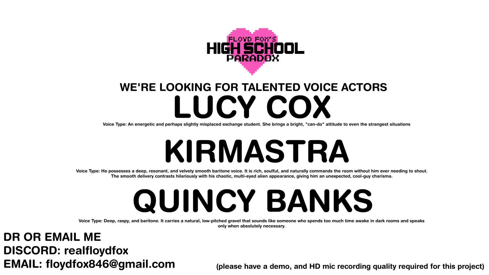 Auditioning Lucy, Kirmastra & Quincy.
