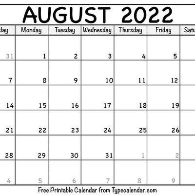 August 2022 Calendar