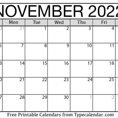 November Calendar 2022